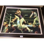 A FRAMED PRINT OF DEMPSEY AND FIRPO 1924 BY GEORGE BELLOWS 73 X 60CMS