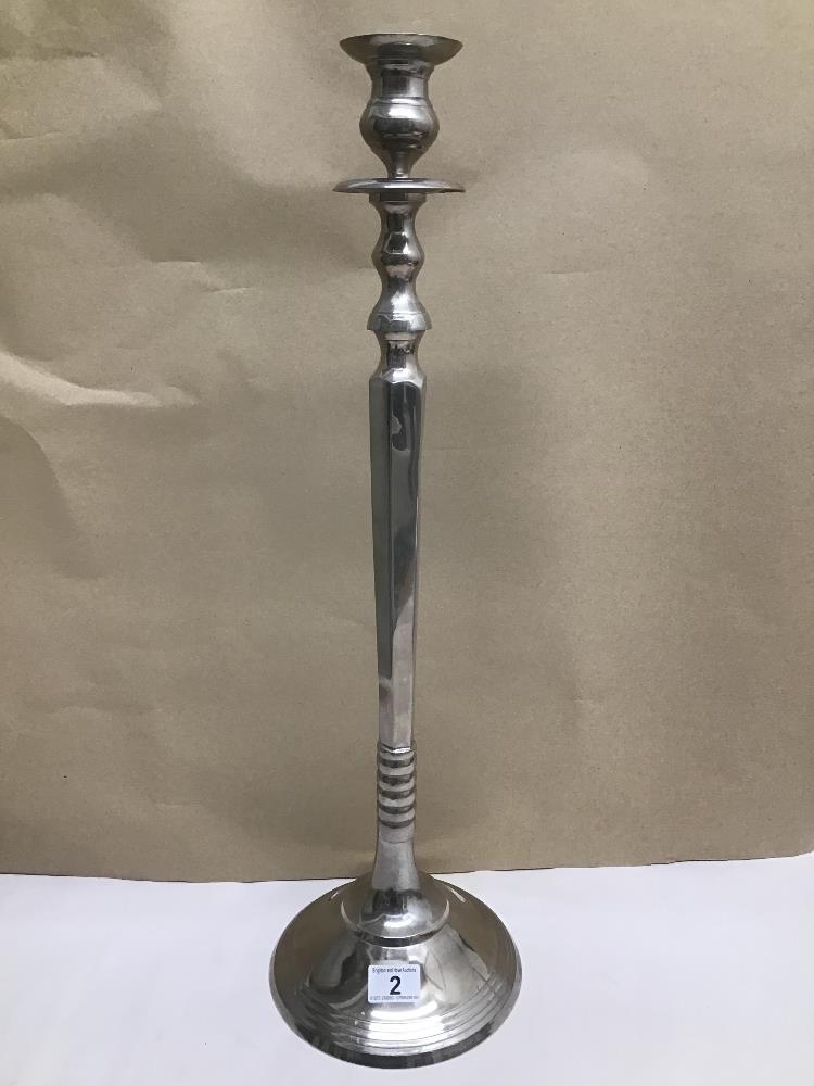 A LARGE CHROME CANDLESTICK 66CMS