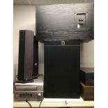 A PAIR OF BLACK ASH HEYBROOK, DENON C.D AUTO CHANGER RECEIVER UD-M50, AND OTHER SPEAKERS
