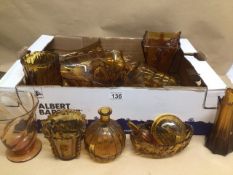 A LARGE QUANTITY OF AMBER GLASS INCLUDES BARK GLASS