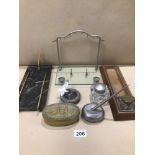VINTAGE DESK TIDY'S BRASS, MARBLE, GLASS, AND WOOD WITH OTHER ITEMS