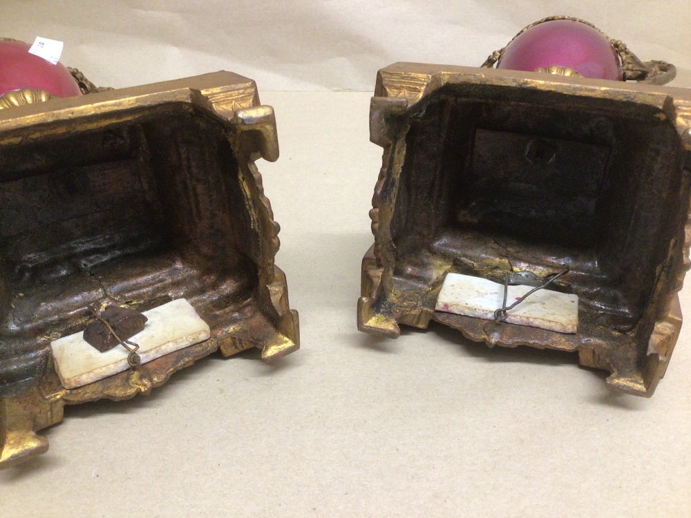 A PAIR OF HAND PAINTED PORCELAIN AND GILT METAL 19TH CENTURY GARNITURE 39CM - Image 8 of 8