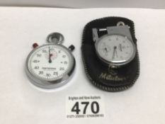 A MITUTOYO DIAL INDICATOR WITH A SWISS MADE POCKET TIMER BY PORTSPRING