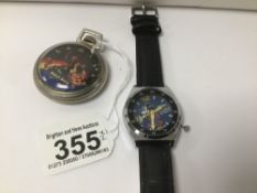 AN AUTOMATIC MICKEY MOUSE SEIKO WATCH WITH "THE WOLFMAN" POCKET WATCH