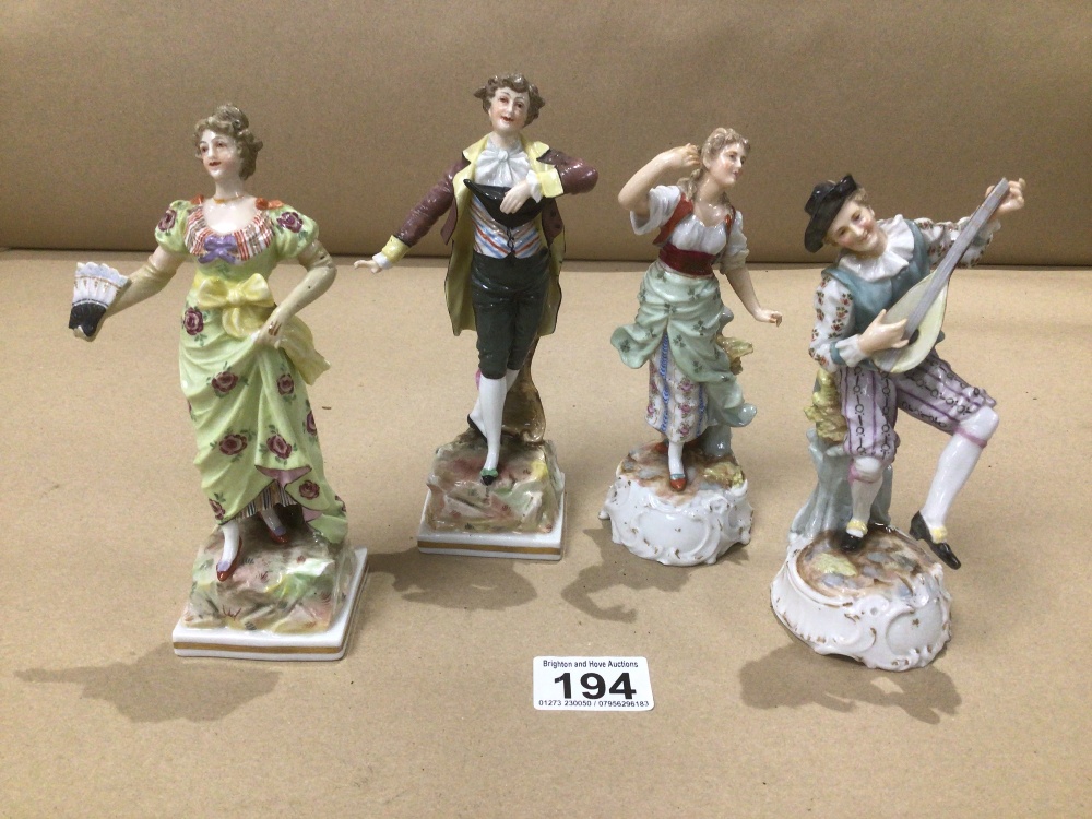 FOUR 19TH CENTURY FIGURINES WITH CONTINENTAL MARKS