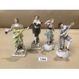 FOUR 19TH CENTURY FIGURINES WITH CONTINENTAL MARKS