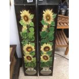 A PAIR OF TILES OF SUNFLOWERS IN METAL FRAME