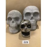 THREE MODERN SKULLS LARGEST 18CM