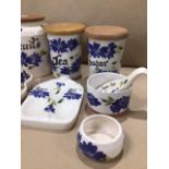 A QUANTITY OF VINTAGE BABBACOMBE POTTERY JARS, CONDIMENT SETS