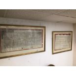 TWO EARLY 18TH CENTURY INDENTURES WITH SEALS BOTH FRAMED AND GLAZED 98 X 58CM LARGEST