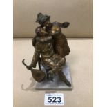 A COLD PAINTED BERGMAN BRONZE OF A MUSICIAN AND FAIRLADY SIGNED TO THE BACK 15CM