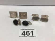 THREE PAIRS OF HALLMARKED SILVER CUFFLINKS INCLUDES ONE PAIR OF FORD 25 YEARS SERVICE TOTAL WEIGHT