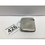 AN 1898 VICTORIAN PERIOD HALLMARKED SILVER ENGRAVED RECTANGULAR VESTA CASE 5CM, 28 GRAMS, WILLIAM