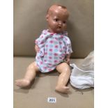 A VINTAGE LARGE DOLL, EARLY BODY AS HEAD REPLACED
