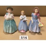 THREE ROYAL DOULTON FIGURINES BUNNY (HN2214) FIRST RECITAL (HN3652) WENDY (HN 2109)