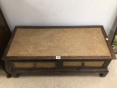 A VINTAGE LOW COFFEE TABLE WITH TWO DRAWERS FOR STORAGE