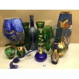 A COLLECTION OF GREEN AND BLUE GLASS SOME VINTAGE INCLUDES MURANO