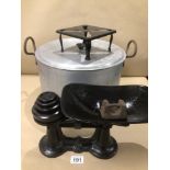 KITCHEN RELATED ITEMS SCALES WITH WEIGHTS STEEL PAN AND TRIVET