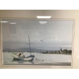 A FRAMED AND GLAZED WATERCOLOUR SIGNED HOLMES TITLED OLD BOSHAM 75 X 57CM