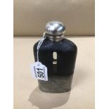 A VICTORIAN PERIOD LEATHER CLAD HIP FLASK SILVER PLATED