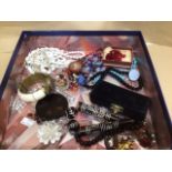 A MIXED BOX OF VINTAGE COSTUME JEWELLERY