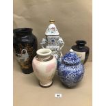 A QUANTITY OF CERAMIC VASES, JAPANESE, ENGLISH AND MORE