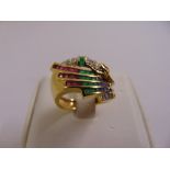 18ct yellow gold, emerald, ruby, sapphire and diamond ring, approx total weight 6.2g