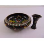 A circular cloisonn‚ Chinese bowl and a cloisonn‚ hexagonal vase