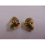 A pair of 18ct yellow gold, ruby, diamond, sapphire and emerald earrings, approx total weight 12.6g