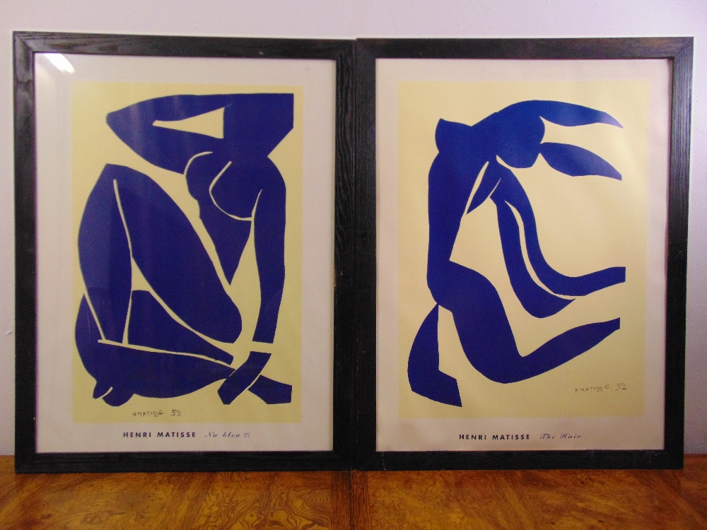 Two Henri Matisse framed and glazed silkscreen prints, Nu Bleu III and The Hair, 79 x 59cm each