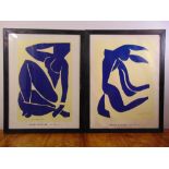 Two Henri Matisse framed and glazed silkscreen prints, Nu Bleu III and The Hair, 79 x 59cm each