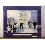 A framed and glazed JAK cartoon, Raid on the Churchill, signed and dated 1981, 41 x 54cm