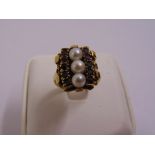 9ct yellow gold garnet and pearl dress ring, approx total weight 7.1g