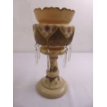 Victorian cream glass lustre on baluster stem and raised circular base