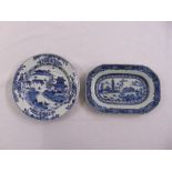 Two Chinese blue and white plates decorated with landscape scenes