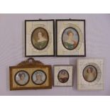 A quantity of miniature portraits in bone frames some signed (5)