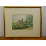 J. Cantrill framed and glazed watercolour of a cottage, signed and dated 1912, 17 x 24cm