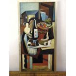 A framed oil on canvas abstract in the style of Ferdinand Leger, 122 x 60.5cm