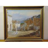 Manual Cuberos framed oil on canvas of an Andalucian village, signed bottom right, 73 x 93cm