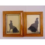 Samuel Metford (1810-1896) two framed and glazed Victorian silhouettes, each of a seated lady,