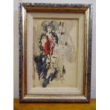 A framed and glazed early 20th century French school watercolour of a gentleman and lady