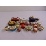 A quantity of enamel and porcelain trinket boxes to include Halcyon Days, Limoges, Royal Crown Derby