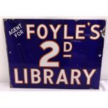 A rectangular polychromatic double sided enamel sign for Foyles 2d library, 38 x 50.5cm