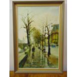 Francesc Sillue framed oil on canvas of The Embankment, signed bottom right, 76 x 51cm
