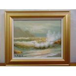 A framed oil on canvas seascape, indistinctly signed bottom left, 20 x 25.5cm