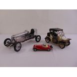 Three scale model sports cars to include Bugatti and a 1935 Mercedes