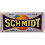 A rectangular polychromatic enamel sign for Schmidt, 21.5 x 47.5cm