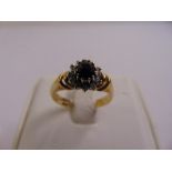 9ct yellow gold, sapphire and diamond ring, approx total weight 2.6g