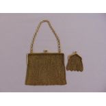 Yellow gold mesh ladies handbag and matching coin purse stamped 585, approx total weight 271.0g