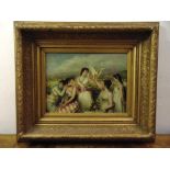 A framed 20th century picture of five classical ladies with a dove, 34.5 x 45cm